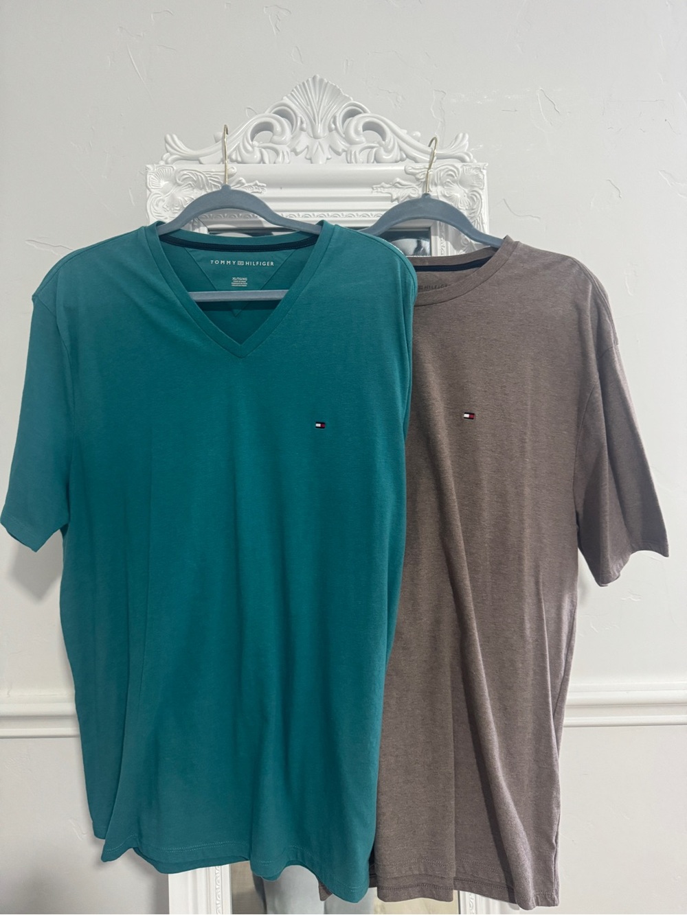 Tommy Hilfiger Teal V-Neck & Brown Crew Neck Short Sleeve Tee Duo